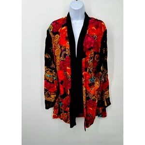 Vintage Carole Little Kimono Open Front Cardigan Sz L Tropical Aloha Art Brigh